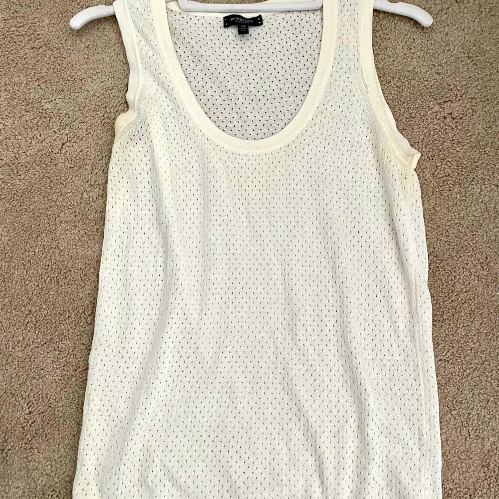 Burberry cream lightweight cotton blend sleeveless top with perforated design